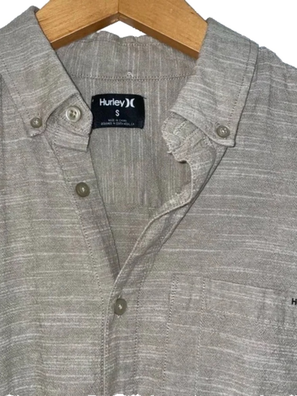 Hurley Button Down Shirt Mens Small Brown Long Sleeve Natural